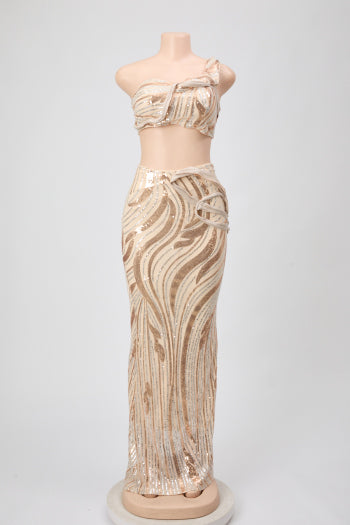 Stylish Plus Size Mesh Sequins Tank Top and Maxi Skirt Set