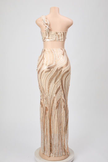 Stylish Plus Size Mesh Sequins Tank Top and Maxi Skirt Set