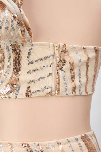 Stylish Plus Size Mesh Sequins Tank Top and Maxi Skirt Set