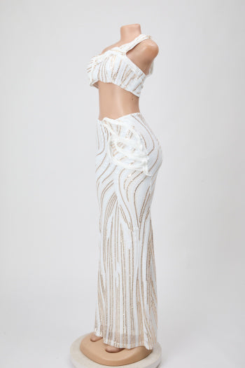 Stylish Plus Size Mesh Sequins Tank Top and Maxi Skirt Set