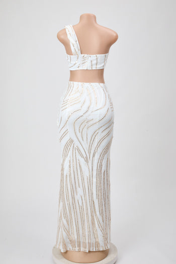 Stylish Plus Size Mesh Sequins Tank Top and Maxi Skirt Set