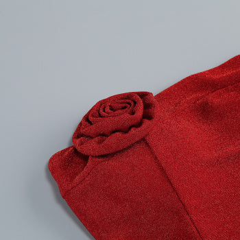 Elegant Slight Stretch Tube Top 3D Flower Maxi Skirt Set