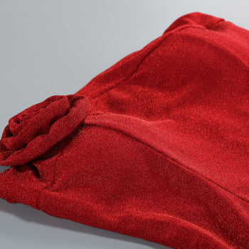 Elegant Slight Stretch Tube Top 3D Flower Maxi Skirt Set