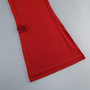 Elegant Slight Stretch Tube Top 3D Flower Maxi Skirt Set