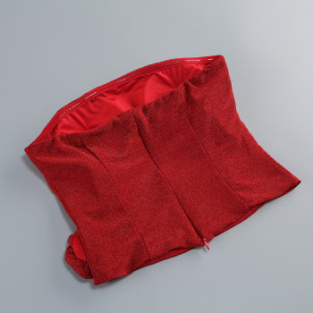 Elegant Slight Stretch Tube Top 3D Flower Maxi Skirt Set