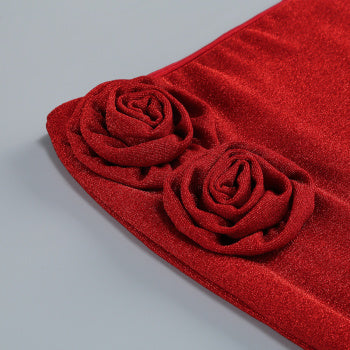 Elegant Slight Stretch Tube Top 3D Flower Maxi Skirt Set