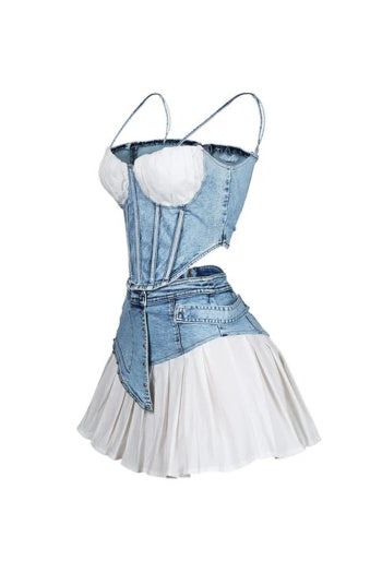 Stylish Sexy Slight Stretch Denim Vest Mini Skirt Set