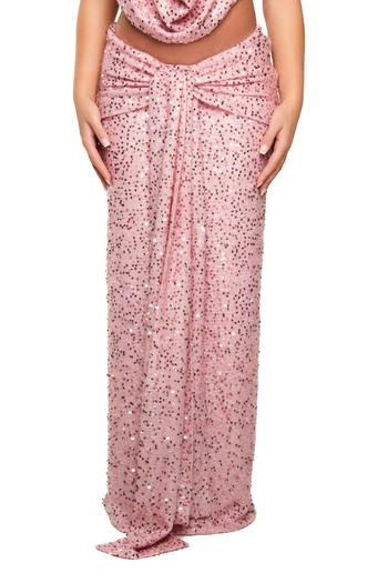 Sparkling Halter Neck Vest & Maxi Skirt Set: Dazzling Sequin Decor, Slight Stretch