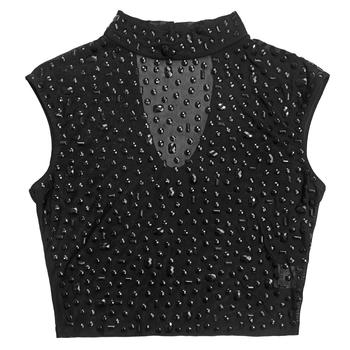 Plus Size Dazzling Rhinestone Mesh Crop Top & Slit Maxi Skirt Set