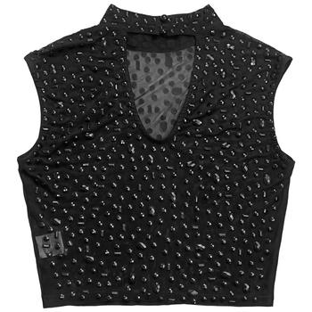 Plus Size Dazzling Rhinestone Mesh Crop Top & Slit Maxi Skirt Set