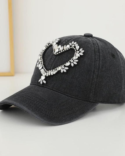 Rhinestone Heart Denim Baseball Cap