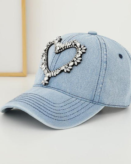 Rhinestone Heart Denim Baseball Cap