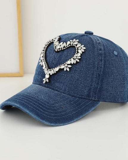 Rhinestone Heart Denim Baseball Cap