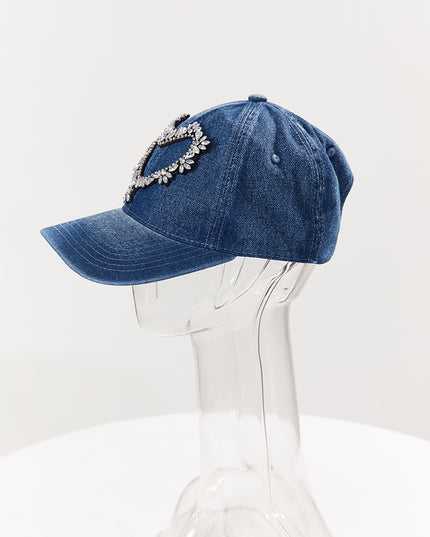 Rhinestone Heart Denim Baseball Cap