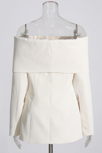Chic Off-Shoulder Blazer: Elegant Tatting, Faux Pockets, Personality Style for Women