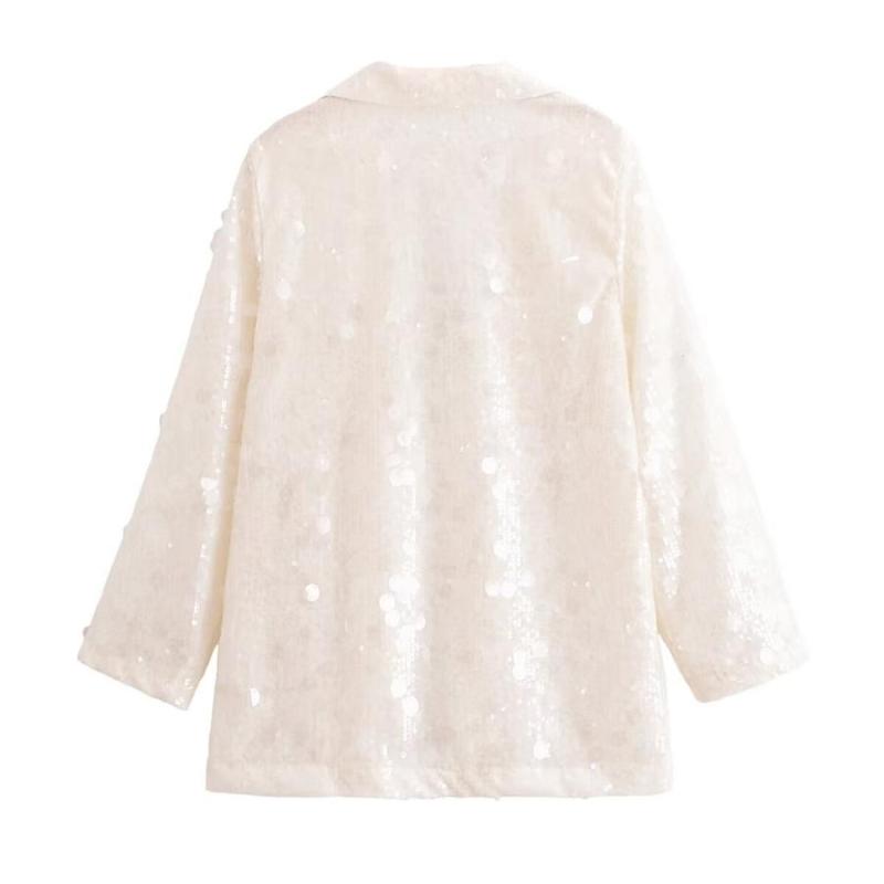 White Circle Sequin Decor Blazer