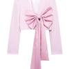 Pink V-Neck Bow-Knot Decor Crop Blazer