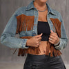 Layered Suede Tassel Denim Jacket