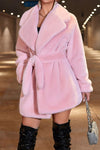 Pink Stars Belted Plush Coat