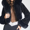 Hooded Tweed Stitching Faux Fur Jacket