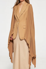 Chic Non-Stretch Solid Ruffle Sleeve Blazer: Stylish Suit Collar Jacket for Women