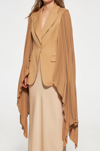 Chic Non-Stretch Solid Ruffle Sleeve Blazer: Stylish Suit Collar Jacket for Women