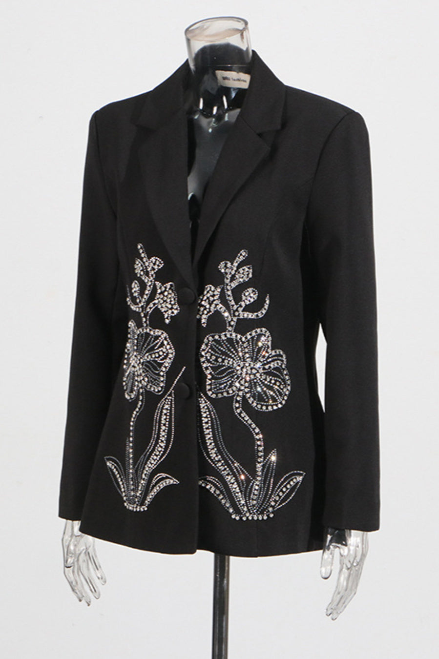 Flower Rhinestone Studded Single Breasted Blazer