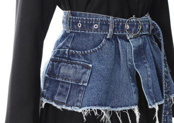 Denim Waistband Blazer: Casual Non-Stretch Suit Collar Jacket