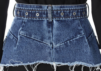 Denim Waistband Blazer: Casual Non-Stretch Suit Collar Jacket