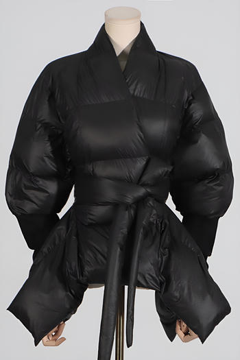 Women's Chic V-Neck Lace-Up Puffer Jacket: Stylish Warm Non-Stretch Outerwear