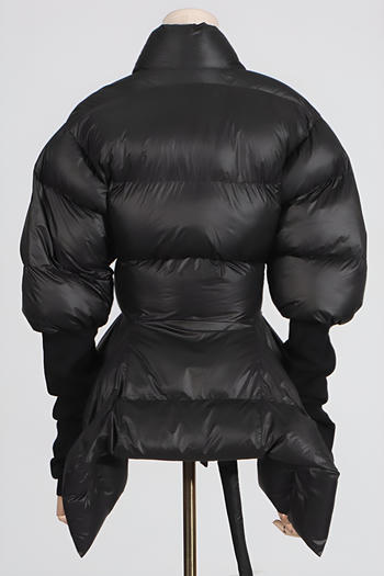 Women's Chic V-Neck Lace-Up Puffer Jacket: Stylish Warm Non-Stretch Outerwear