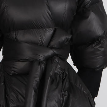 Women's Chic V-Neck Lace-Up Puffer Jacket: Stylish Warm Non-Stretch Outerwear