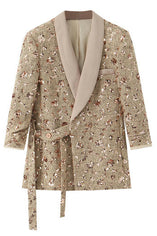 Women's Chic Sequin Embellished Lapel Lace-Up Jacket - Comfortable Non-Stretch