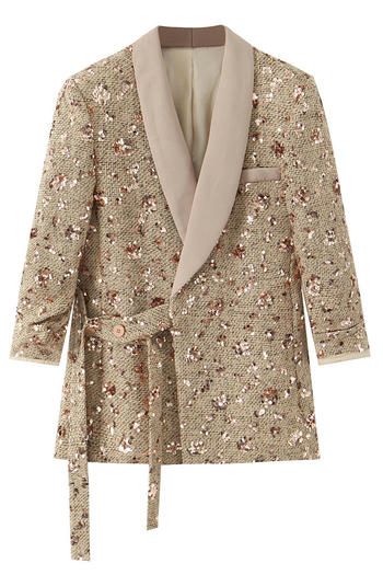 Women's Chic Sequin Embellished Lapel Lace-Up Jacket - Comfortable Non-Stretch