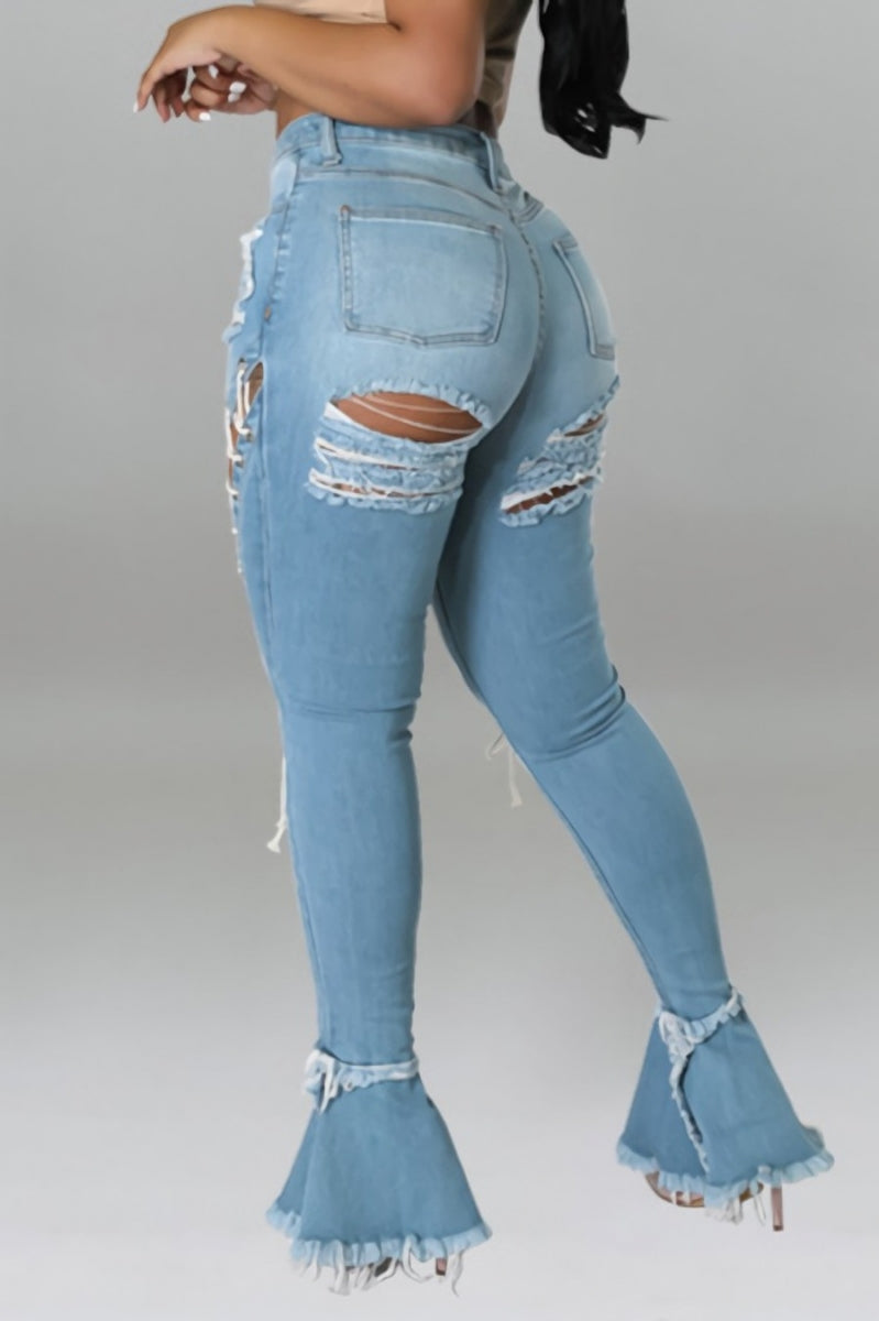 Plus Size Lace-Up Zip-Up Denim Flared Jeans (2XL-5XL)