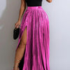 Foil High-Slit Pleated Maxi Skirt