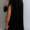 Foil High-Slit Pleated Maxi Skirt