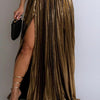 Foil High-Slit Pleated Maxi Skirt