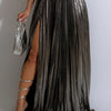 Foil High-Slit Pleated Maxi Skirt