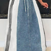 Drawstring Denim Maxi Skirt