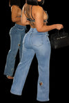 Heart Rhinestones Cut-Out Denim Jeans