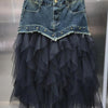 Ruffle Mesh Denim Midi Skirt(size run small)