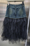 Ruffle Mesh Denim Midi Skirt(size run small)