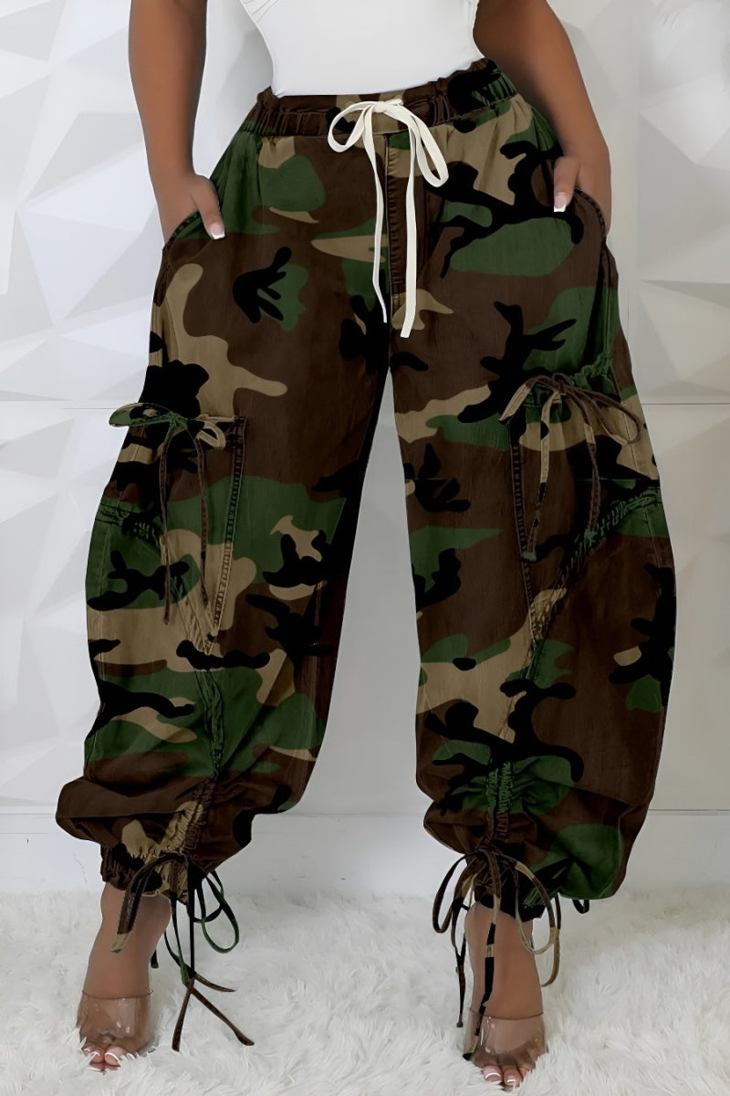 Saucy Camouflage Tie Ankle Jogger Pants