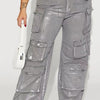 Shiny Metallic Denim Cargo Jeans