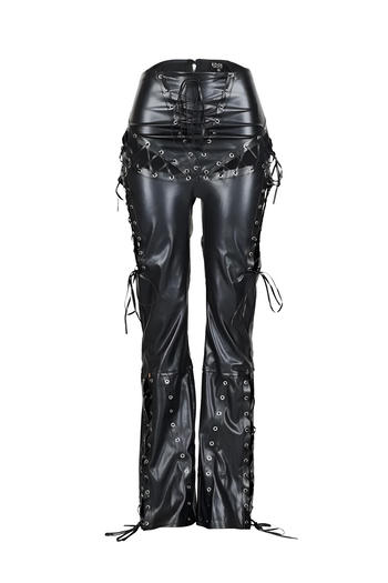 Chic Plus Size High-Waist Faux Leather Lace-Up Pants with Eyelet Details