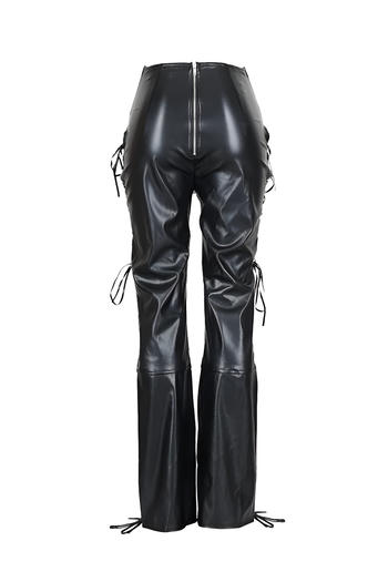 Chic Plus Size High-Waist Faux Leather Lace-Up Pants with Eyelet Details