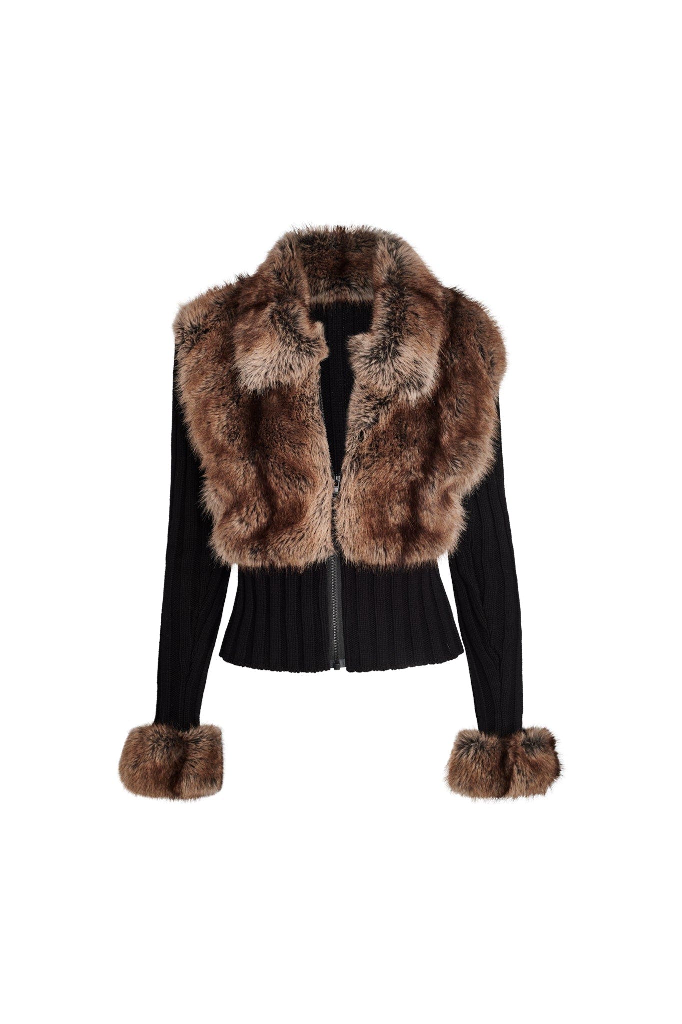 Tisha Faux Fur Rib Knit Cardigan