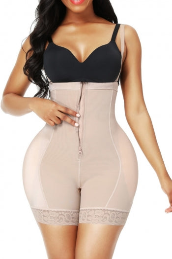 Plus Size Seamless Body Shaper: Firm Control, Zip-Up, Lace Trim, Detachable Pads
