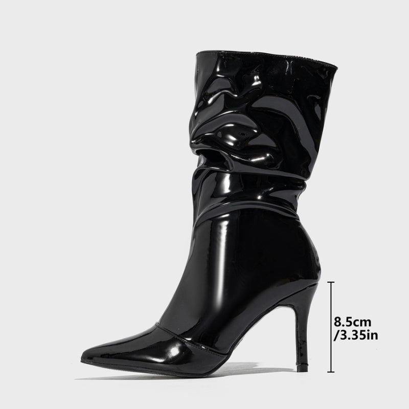 Patent Leather Mid Calf Boots-Blazing Beauty